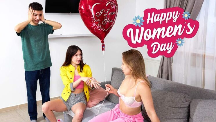 Blonde and Brunette Lesbian Lingerie Masturbation for Women's Day