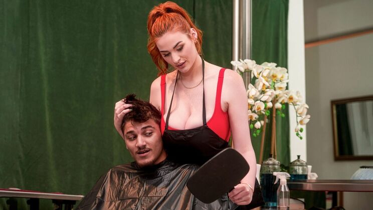 Big Tits Redhead Gets Her Pussy Licked in Shop
